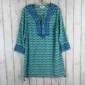Vineyard Vines Green Blue Chevron 3/4 Sleeve Cover Up Kurta Tunic Size X-Small